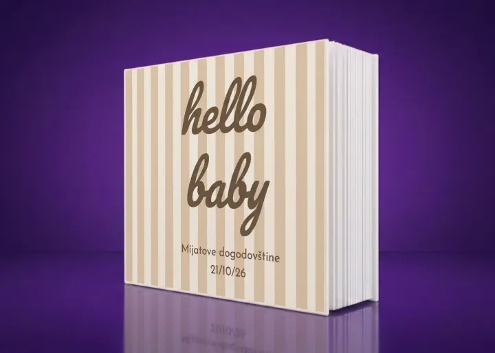 Foto album Hello Baby – Bež pruge i razigrani natpis hello baby