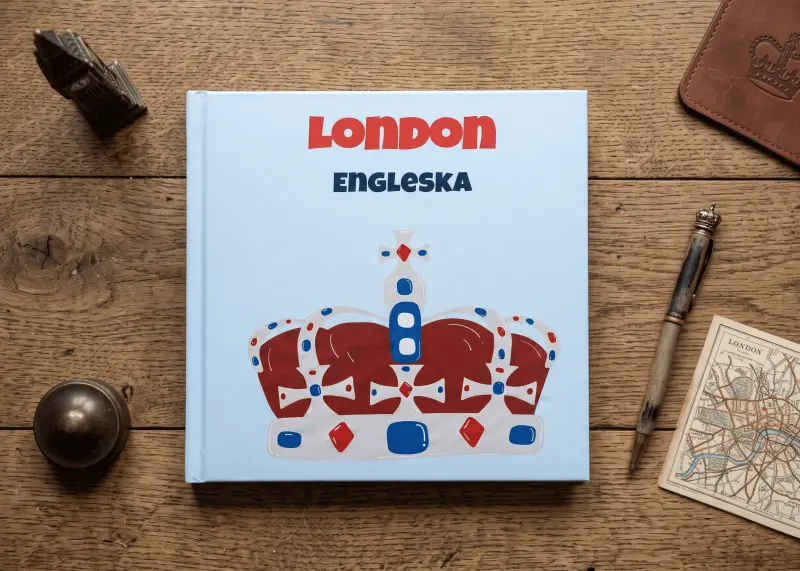 Premium foto album sa putovanja u London, Engleska, sa ilustracijom krune