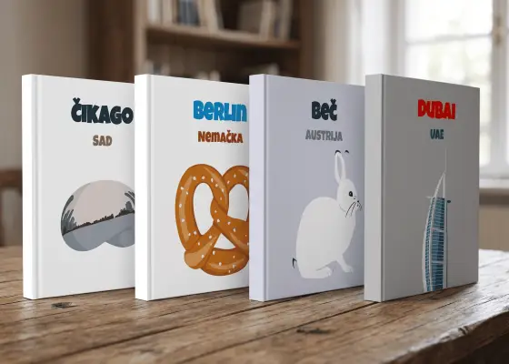 Loom albumi za Čikago, Berlin, Beč i Dubai na drvenom stolu