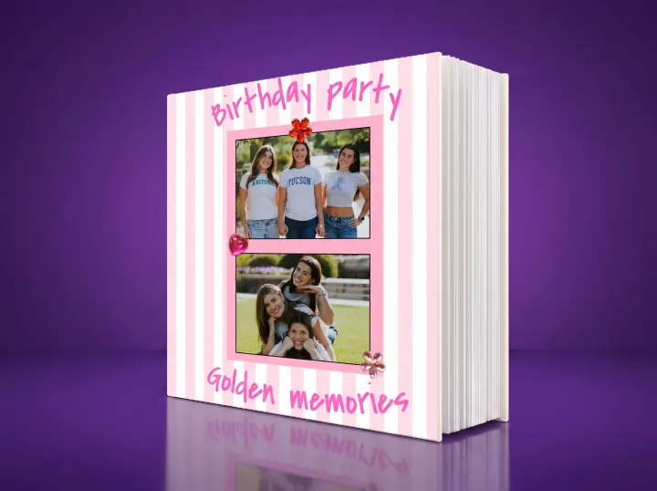 Foto album Pink Striped Party – Roze pruge i traka iz foto-kabine