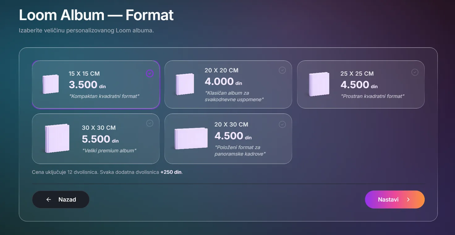 Formati Loom albuma sa cenama
